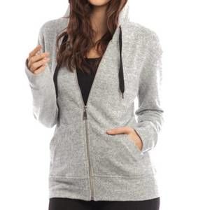 NEW FRENCH KYSS kourtney kashmira zip-up hooded sweatshirt in gray